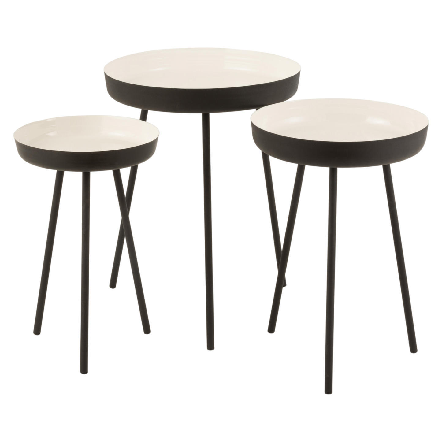 SET OF 3 NEST OF TABLES BLACK/WHITE METAL