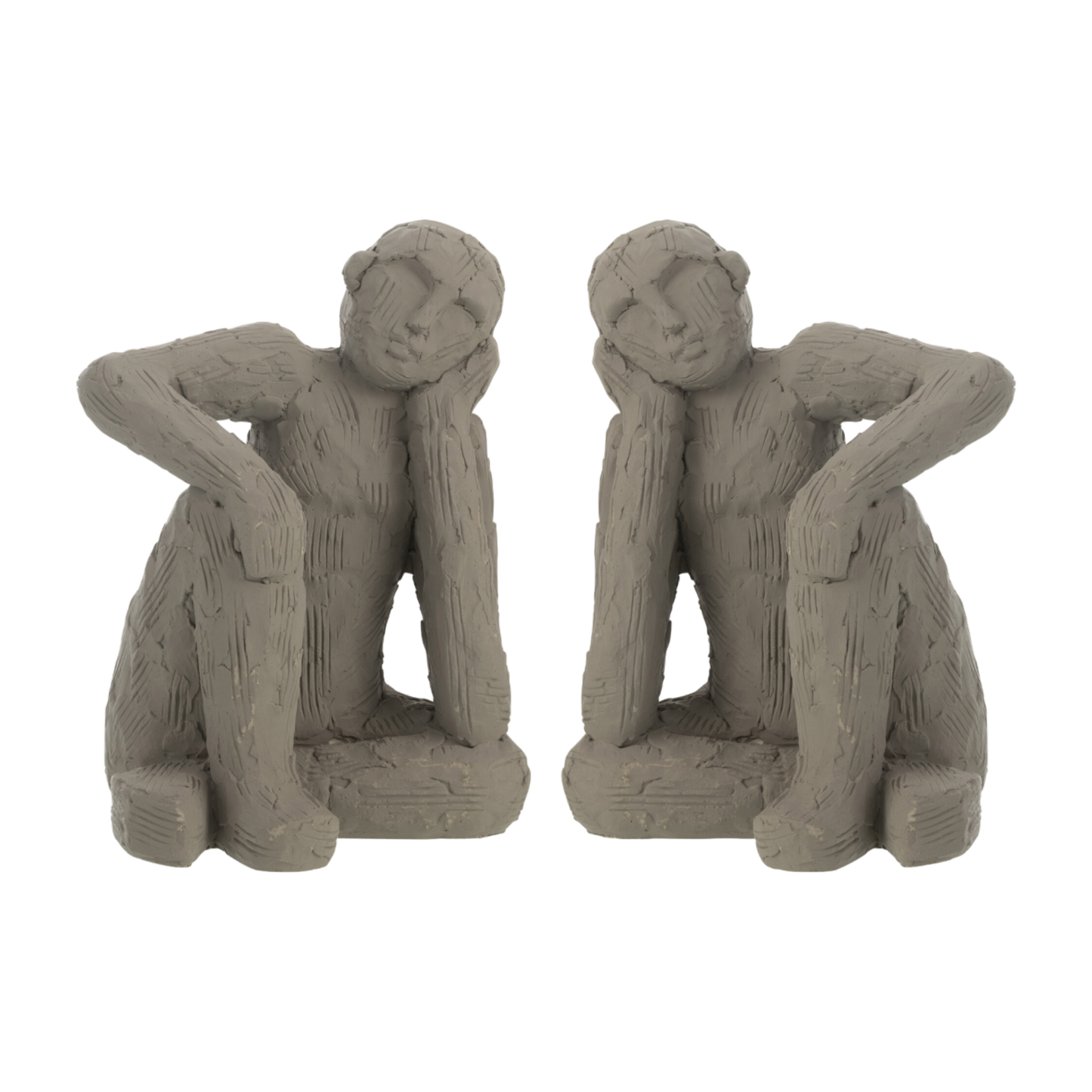 SET OF 2 SMALL CEMENT SEATED BOOKENDS