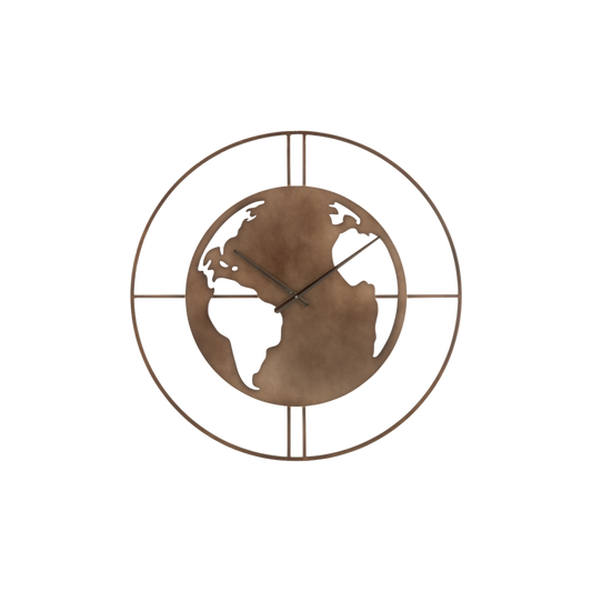 Horloge carte du monde trous brun foncé