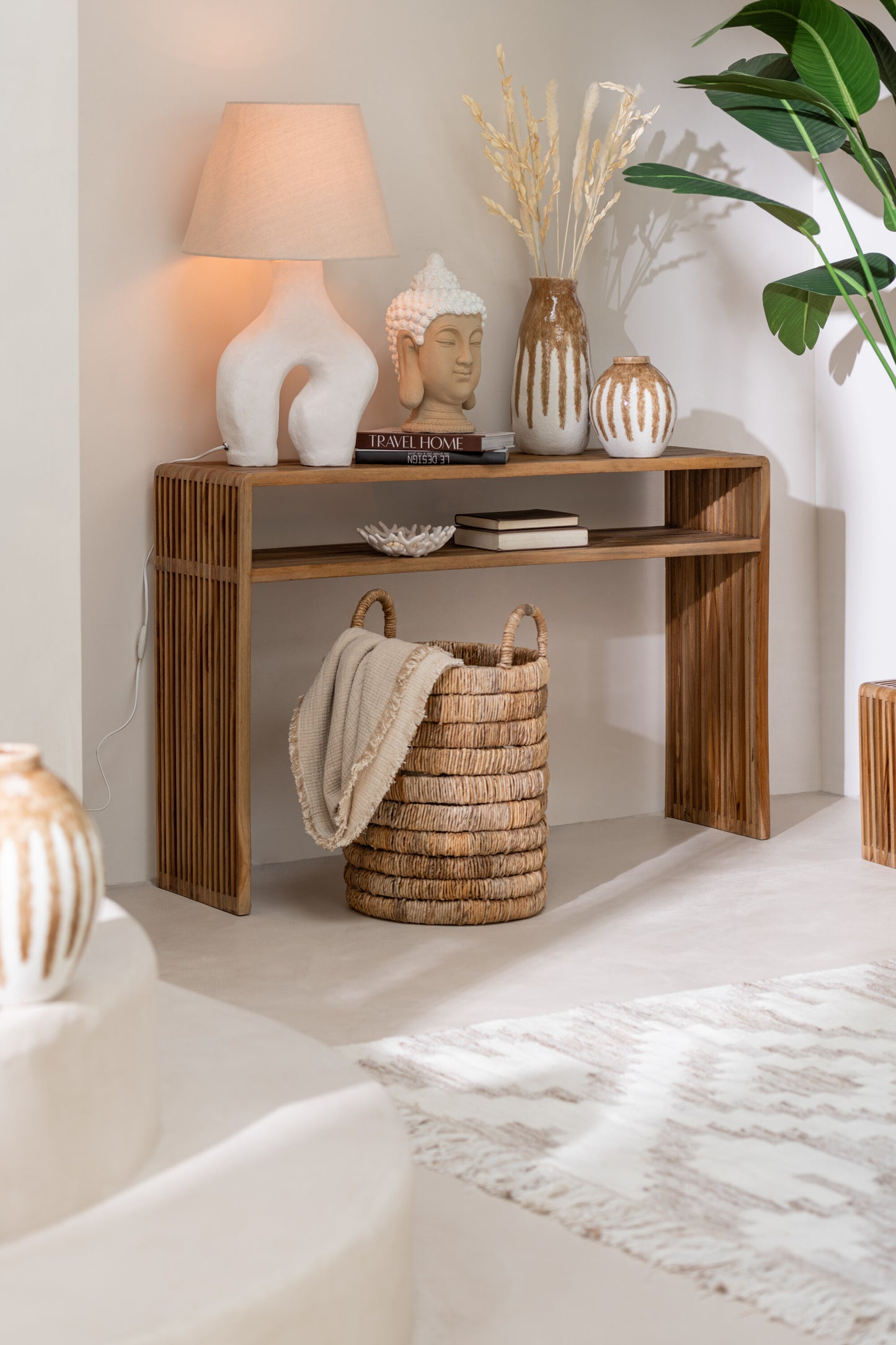 Ensemble de 2 consoles avec étagère teck recycle naturel