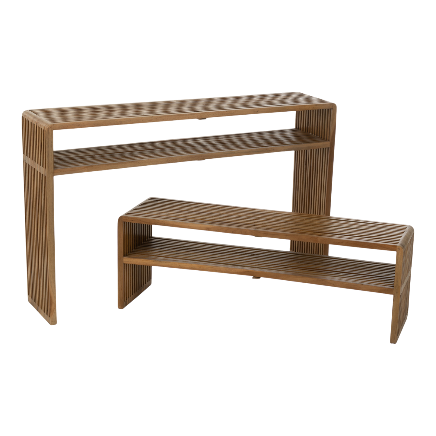Ensemble de 2 consoles avec étagère teck recycle naturel