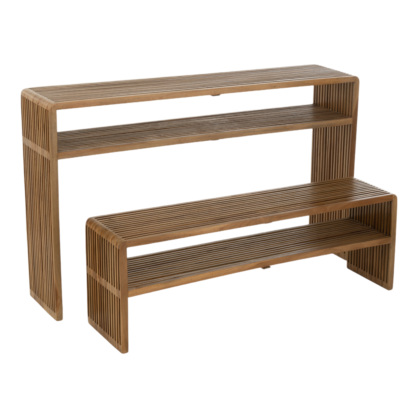 Ensemble de 2 consoles avec étagère teck recycle naturel