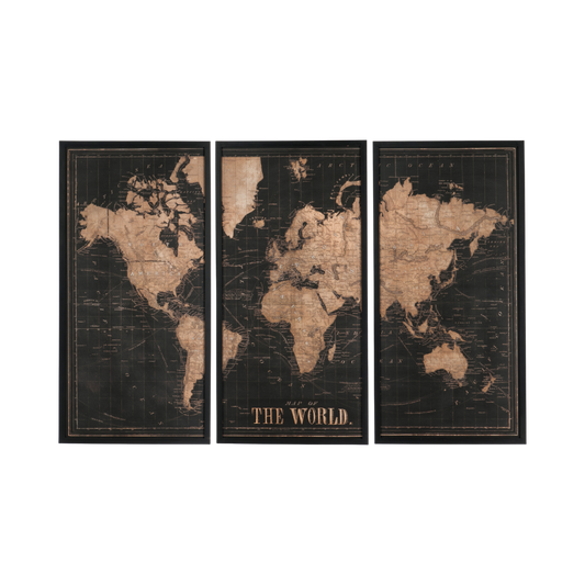 Set de 3 tableaux mappemonde