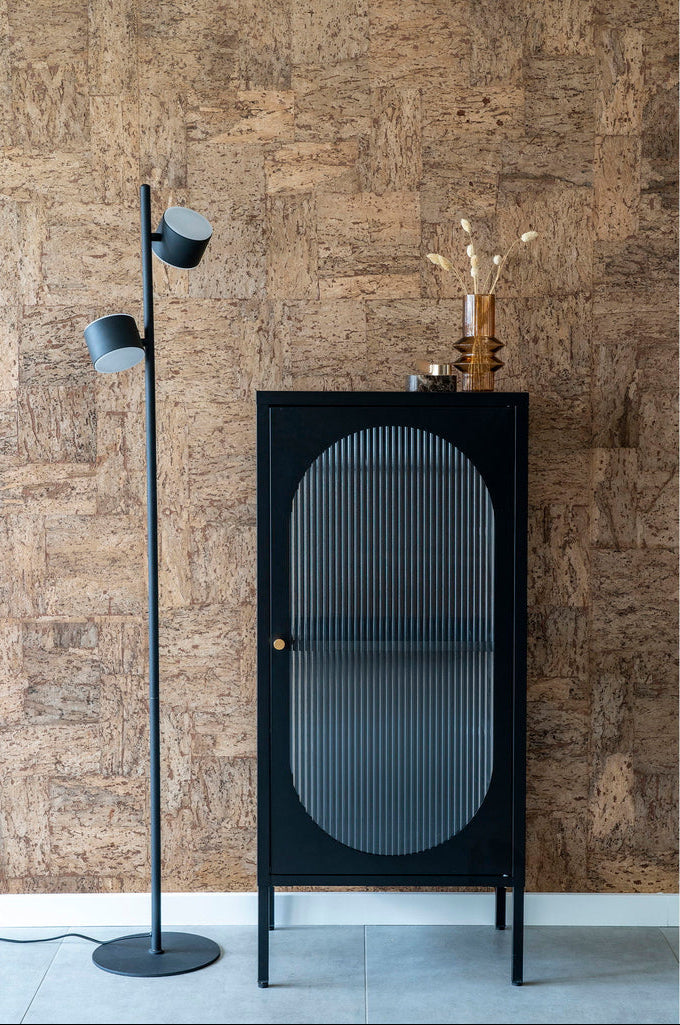 Meuble vitrine avec porte vitrée ondulée noir