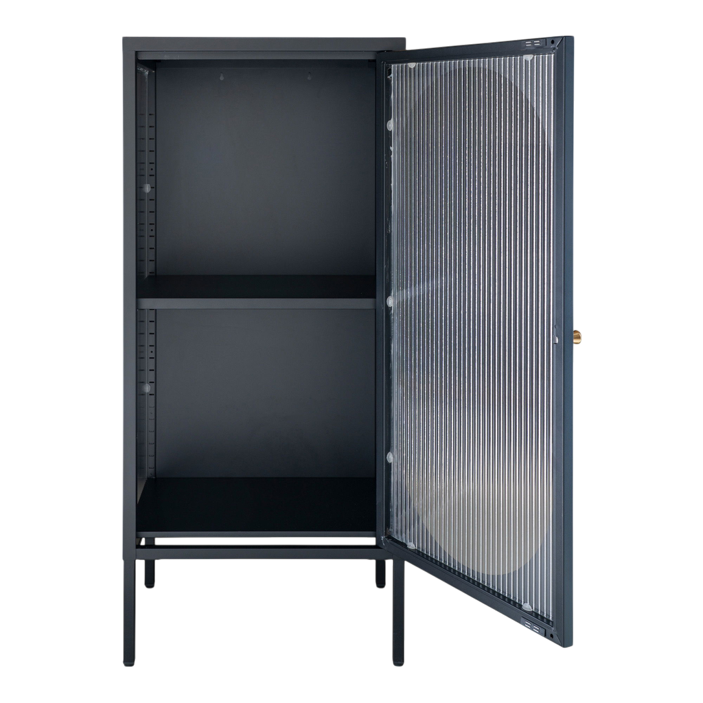 Meuble vitrine avec porte vitrée ondulée noir