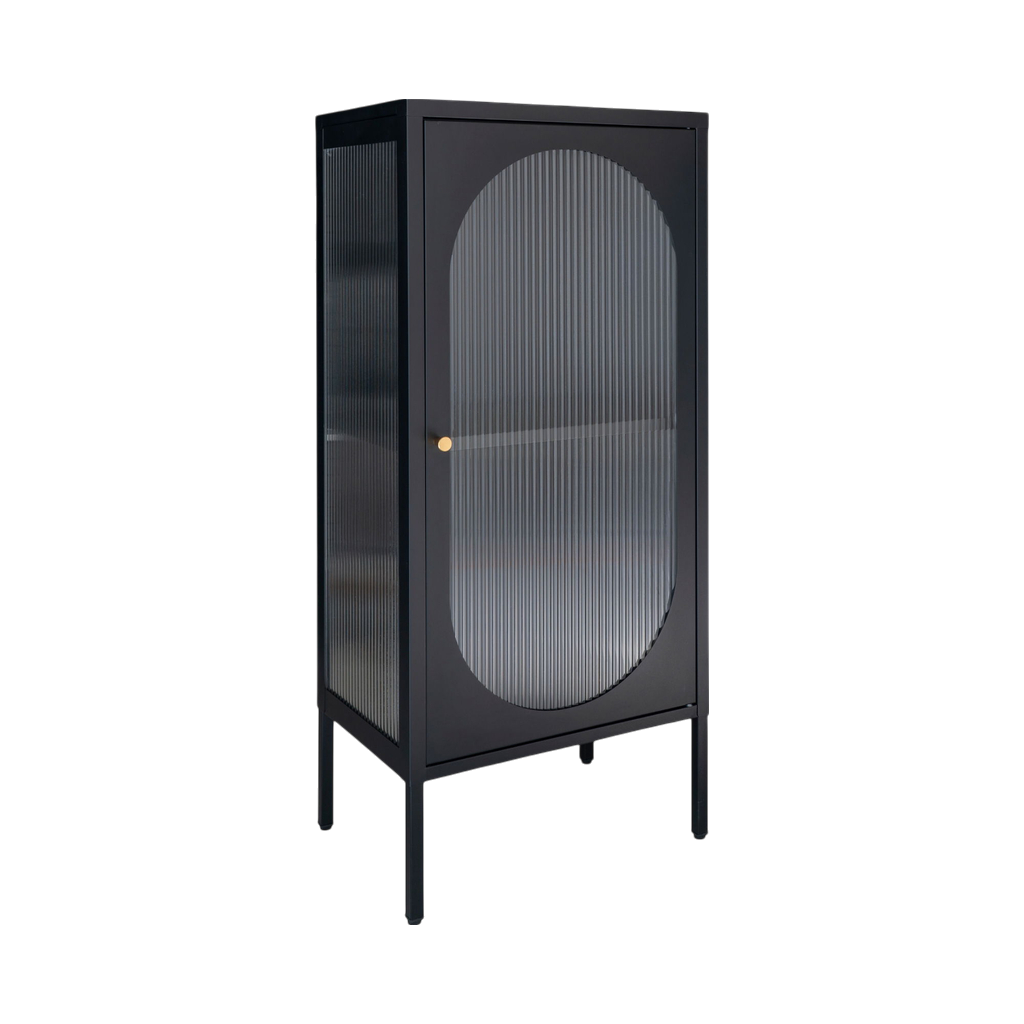 Meuble vitrine avec porte vitrée ondulée noir