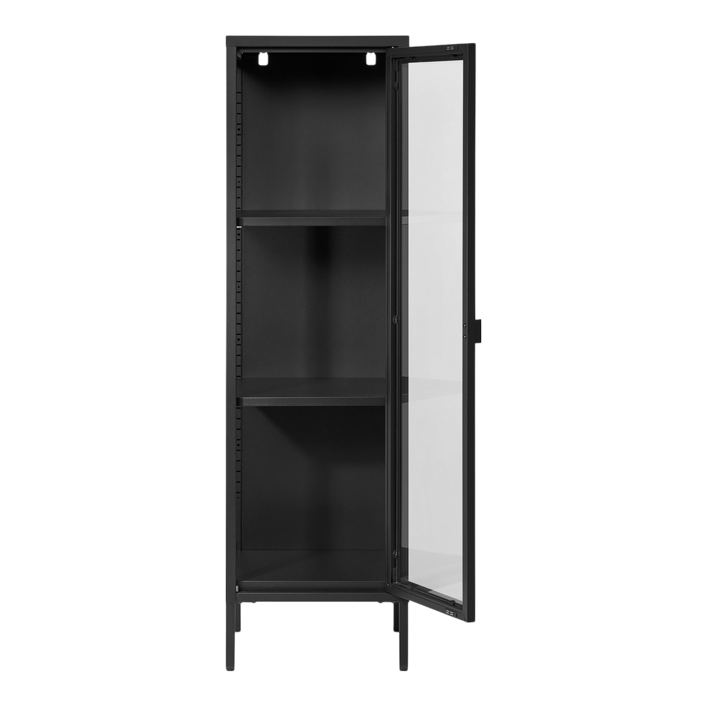Petit meuble vitrine avec porte vitrée noir