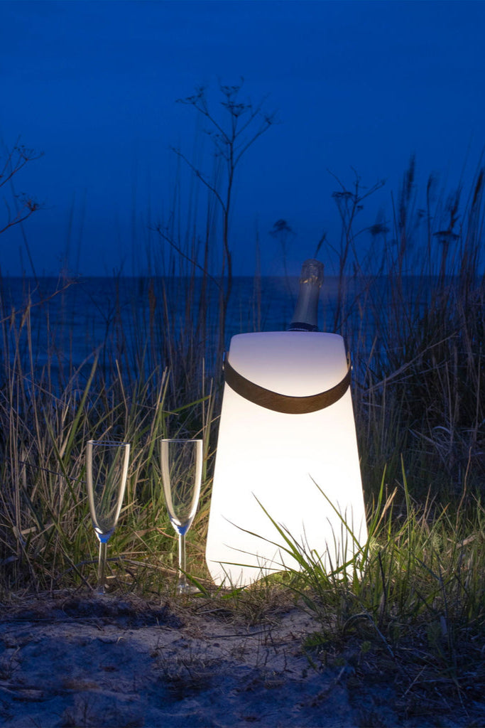 Seau à vin Bristol avec sangle, blanc, rechargeable LED