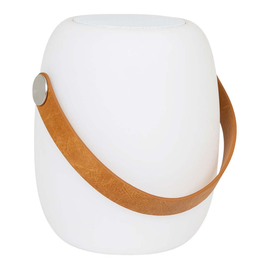 Lampe LED Cardiff avec dragonne blanche, haut-parleur Bluetooth, rechargeable