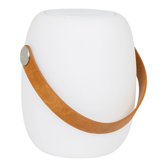Lampe LED Cardiff avec dragonne blanche, haut-parleur Bluetooth, rechargeable
