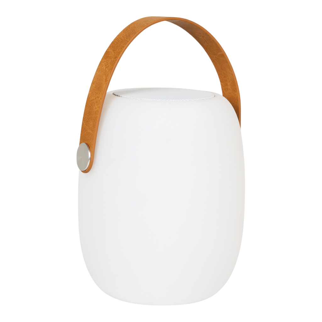 Lampe LED Cardiff avec dragonne blanche, haut-parleur Bluetooth, rechargeable