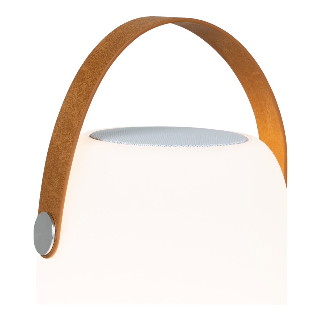 Lampe LED Cardiff avec dragonne blanche, haut-parleur Bluetooth, rechargeable