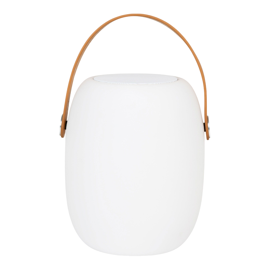 Lampe LED Cardiff avec dragonne blanche, haut-parleur Bluetooth, rechargeable