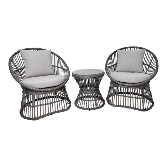 Ensemble de salon en rotin avec coussins Gris