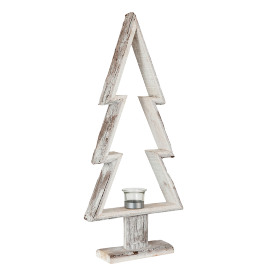 Photophore Sapin De Noel Bois Blanc Large