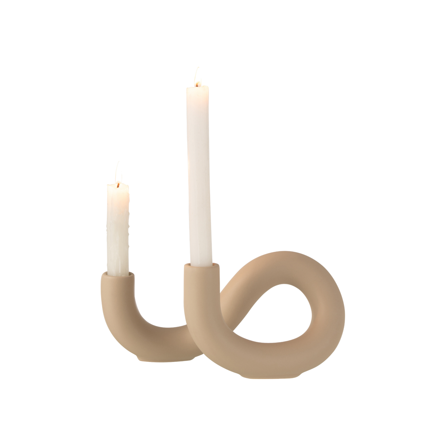 TORSION CANDLE HOLDER 2 BEIGE CANDLES