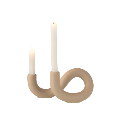 TORSION CANDLE HOLDER 2 BEIGE CANDLES