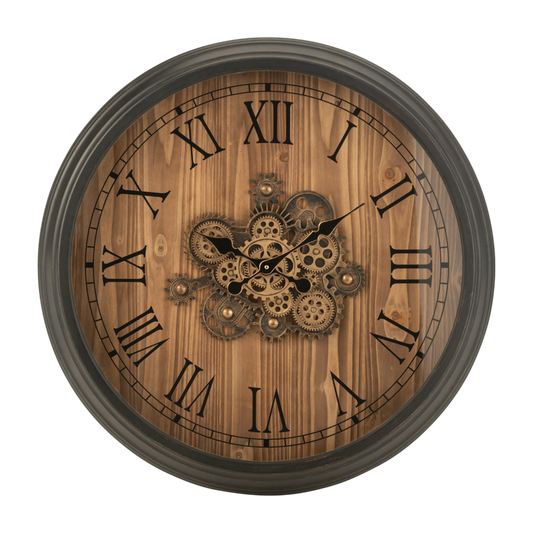 Horloge ronde chiffres romain engrenage