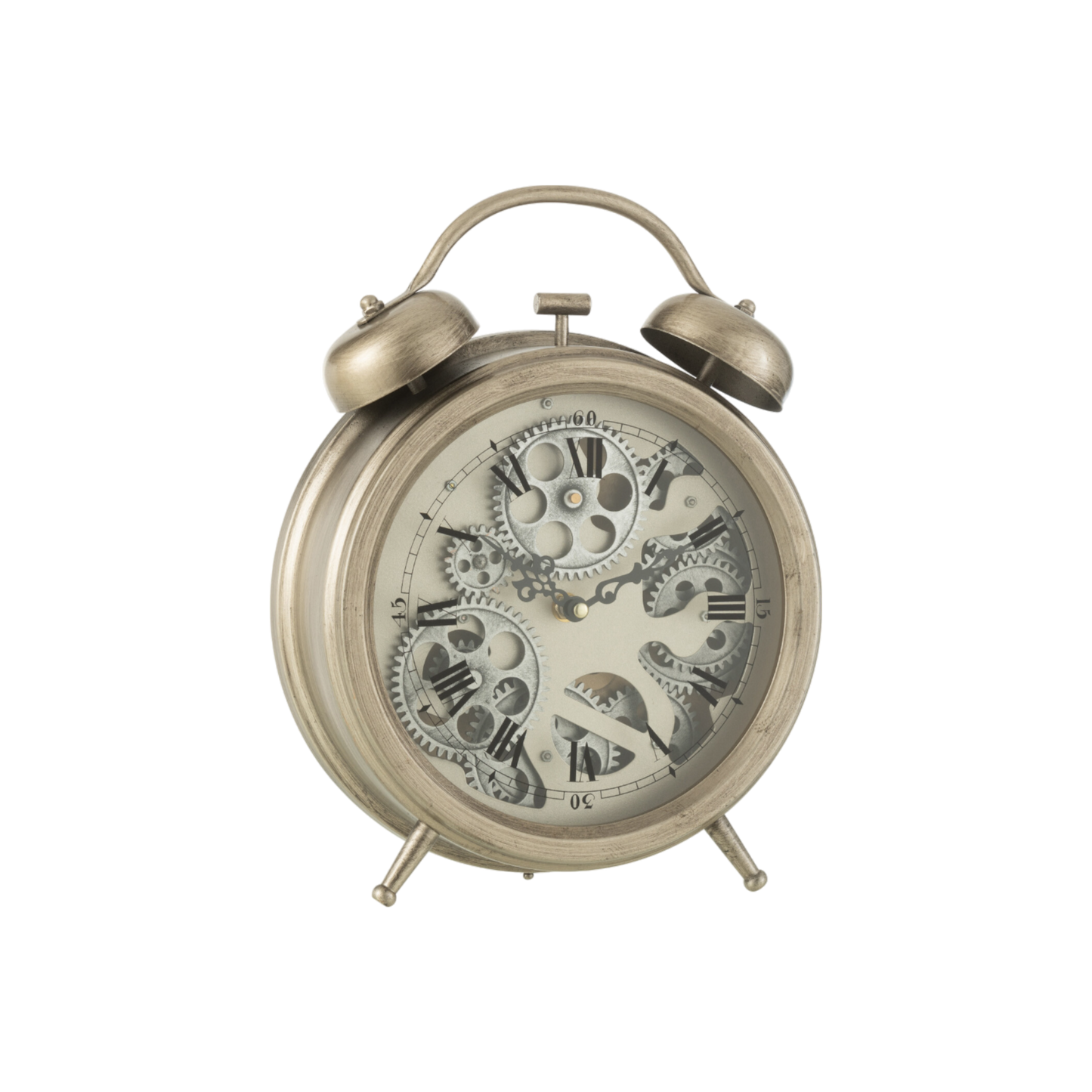 Horloge style réveil chiffres romains argent