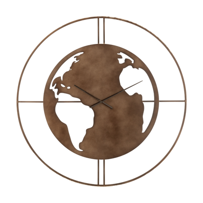 Horloge carte du monde trous brun foncé