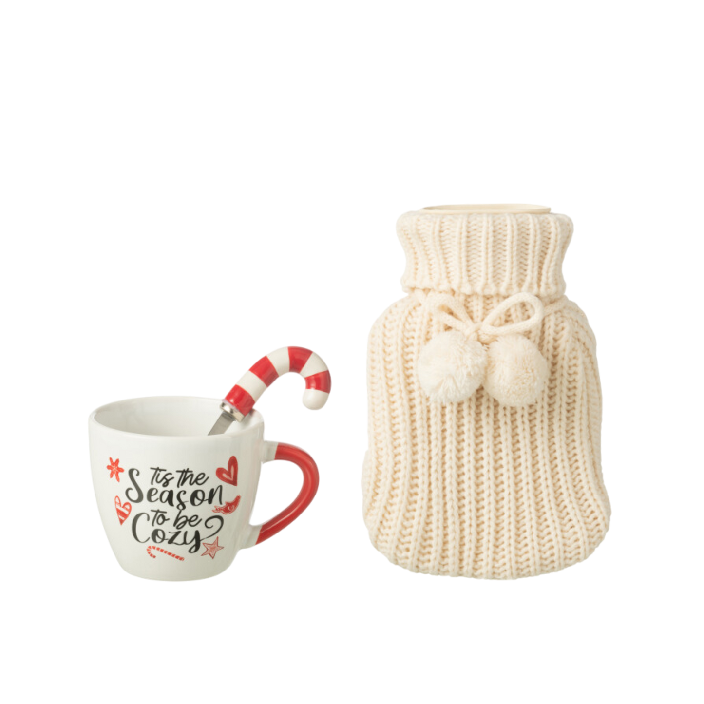 Tasse + Cuillère + Bouillotte Boite Cadeau Céramique Rouge et Blanc