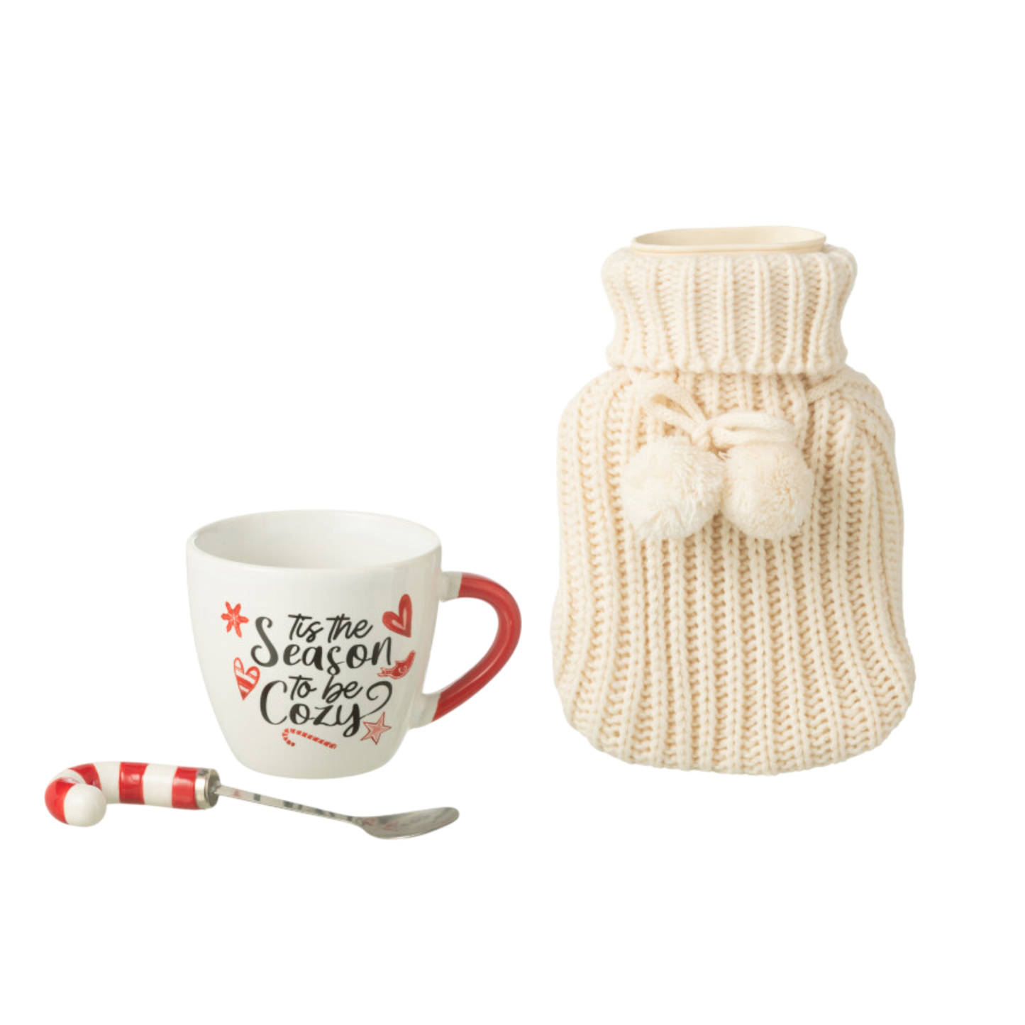 Tasse + Cuillère + Bouillotte Boite Cadeau Céramique Rouge et Blanc