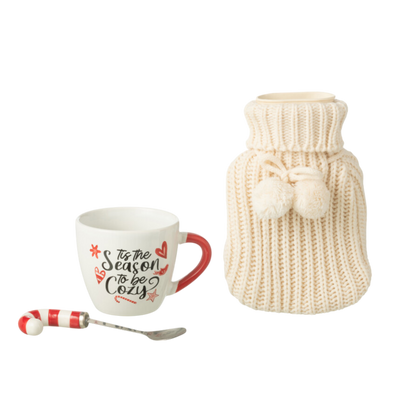 Tasse + Cuillère + Bouillotte Boite Cadeau Céramique Rouge et Blanc