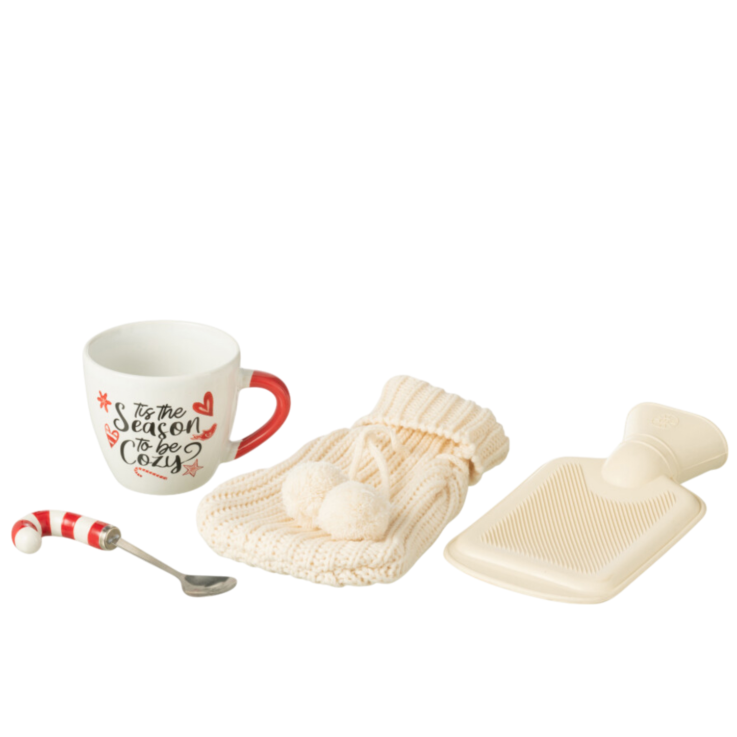 Tasse + Cuillère + Bouillotte Boite Cadeau Céramique Rouge et Blanc