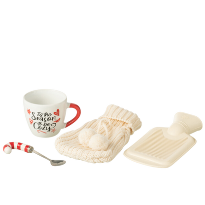 Tasse + Cuillère + Bouillotte Boite Cadeau Céramique Rouge et Blanc