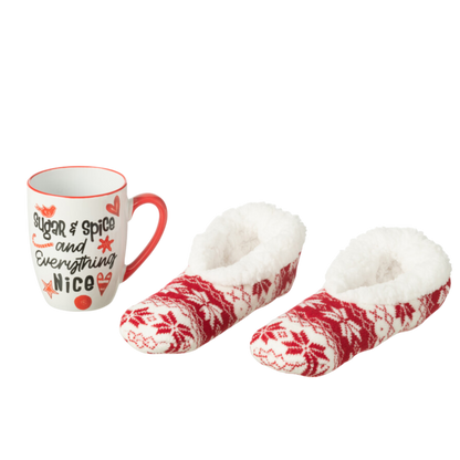 Mug + Chaussons Boite Cadeau Céramique Rouge et Blanc