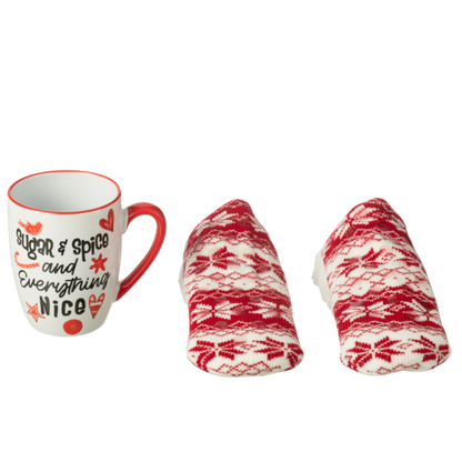 Mug + Chaussons Boite Cadeau Céramique Rouge et Blanc