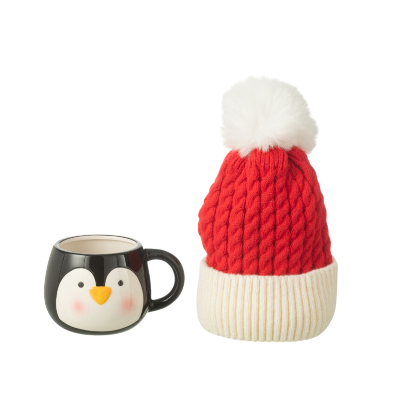 Tasse + Bonnet Pingouin Cadeau Céramique Rouge et Noir