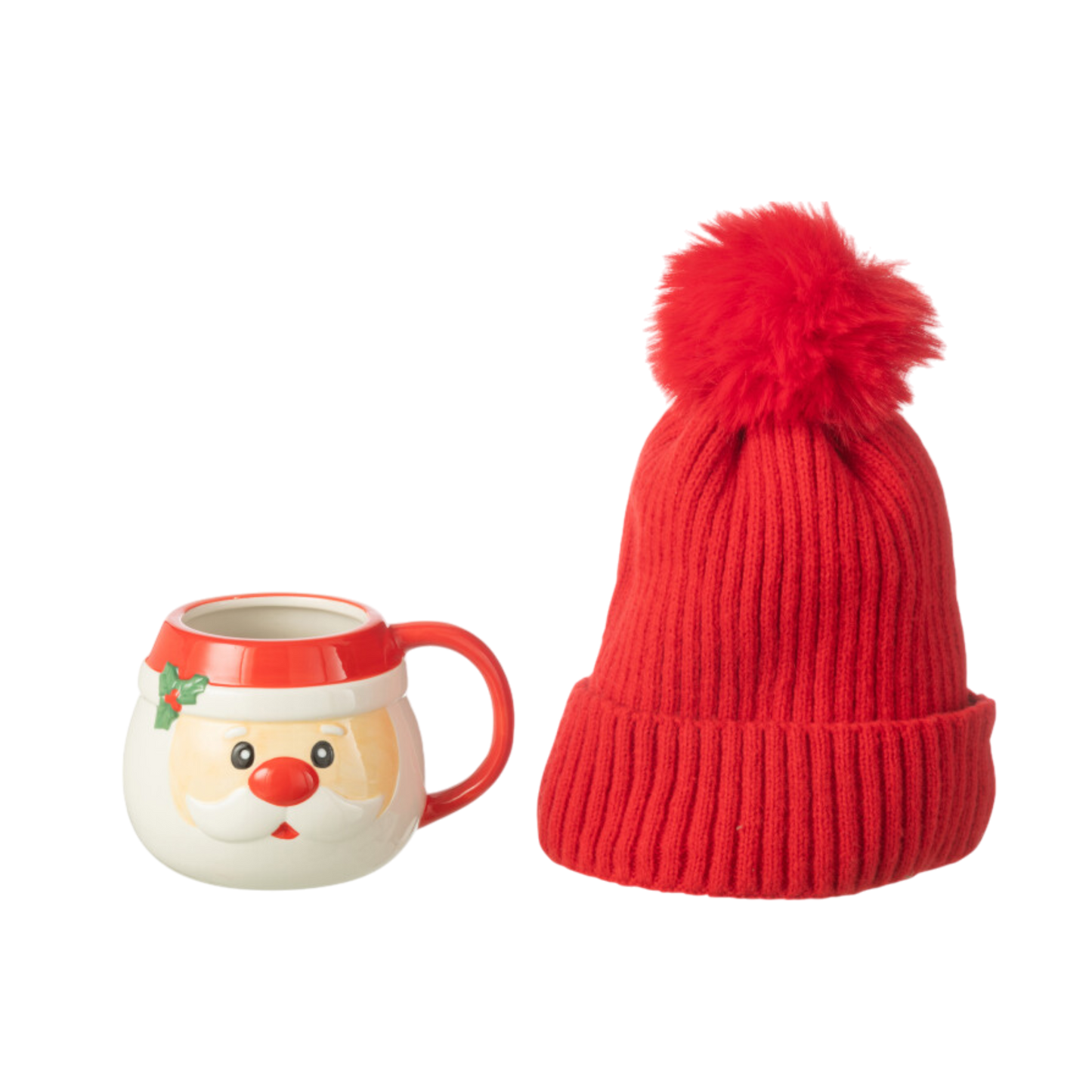 Tasse + Bonnet Père Noël Cadeau Céramique Rouge et Blanc