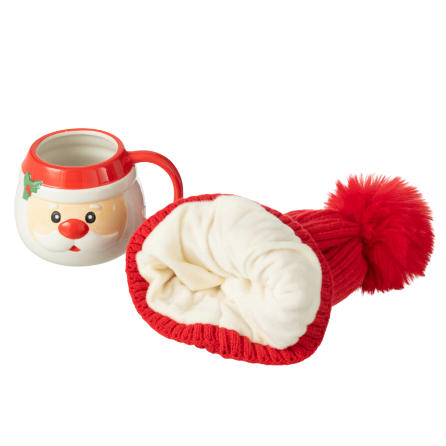 Tasse + Bonnet Père Noël Cadeau Céramique Rouge et Blanc