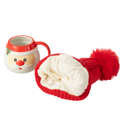 Tasse + Bonnet Père Noël Cadeau Céramique Rouge et Blanc