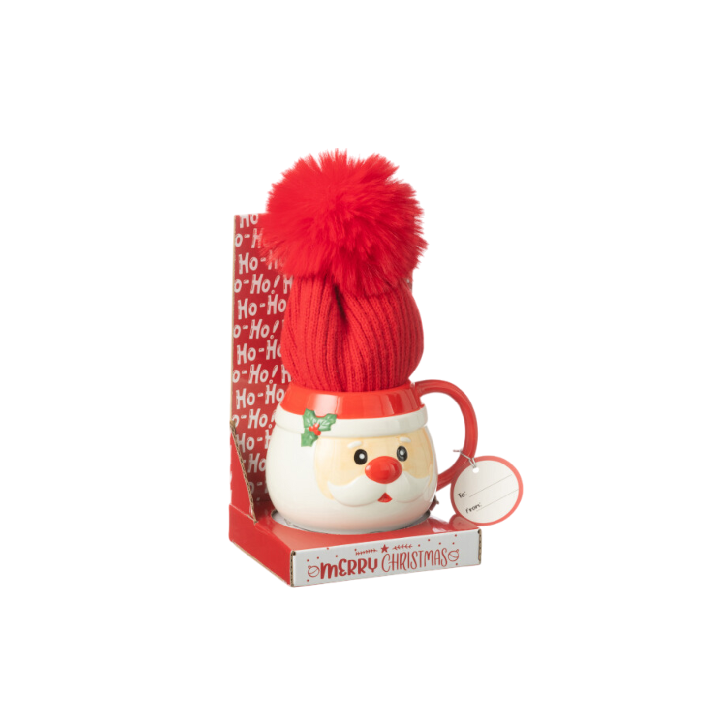 Tasse + Bonnet Père Noël Cadeau Céramique Rouge et Blanc