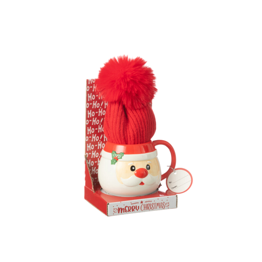 Tasse + Bonnet Père Noël Cadeau Céramique Rouge et Blanc