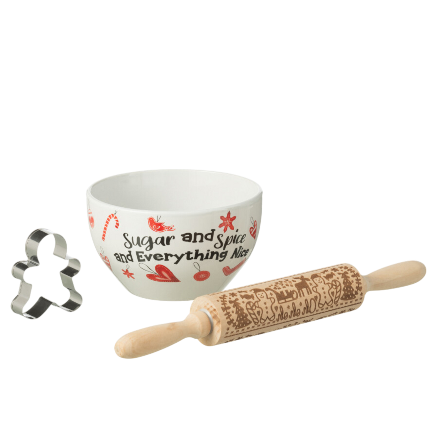 Set Pâtisserie Pain d'Epice Boite Cadeau Céramique Rouge et Blanc