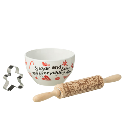 Set Pâtisserie Pain d'Epice Boite Cadeau Céramique Rouge et Blanc