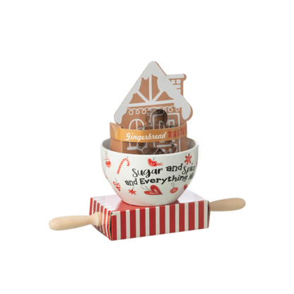 Set Pâtisserie Pain d'Epice Boite Cadeau Céramique Rouge et Blanc