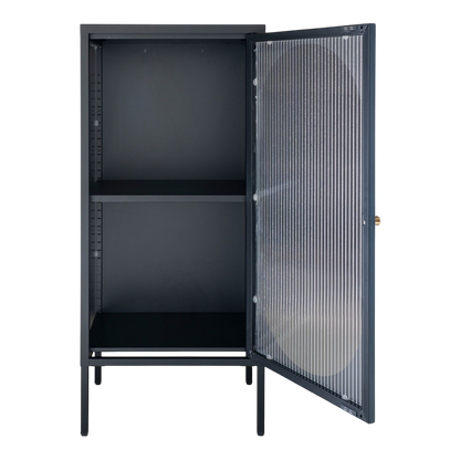 Meuble vitrine avec porte vitrée ondulée noir