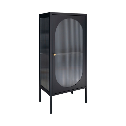 Meuble vitrine avec porte vitrée ondulée noir