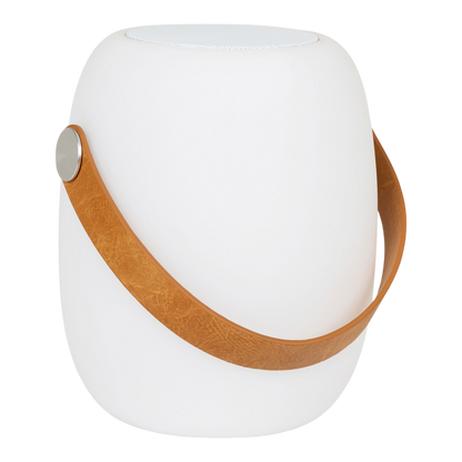 Lampe LED Cardiff avec dragonne blanche, haut-parleur Bluetooth, rechargeable
