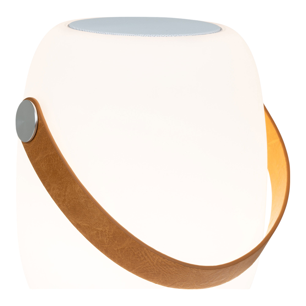 Lampe LED Cardiff avec dragonne blanche, haut-parleur Bluetooth, rechargeable