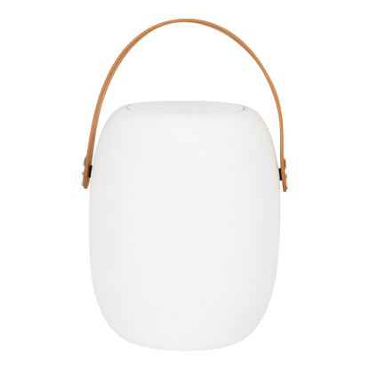 Lampe LED Cardiff avec dragonne blanche, haut-parleur Bluetooth, rechargeable
