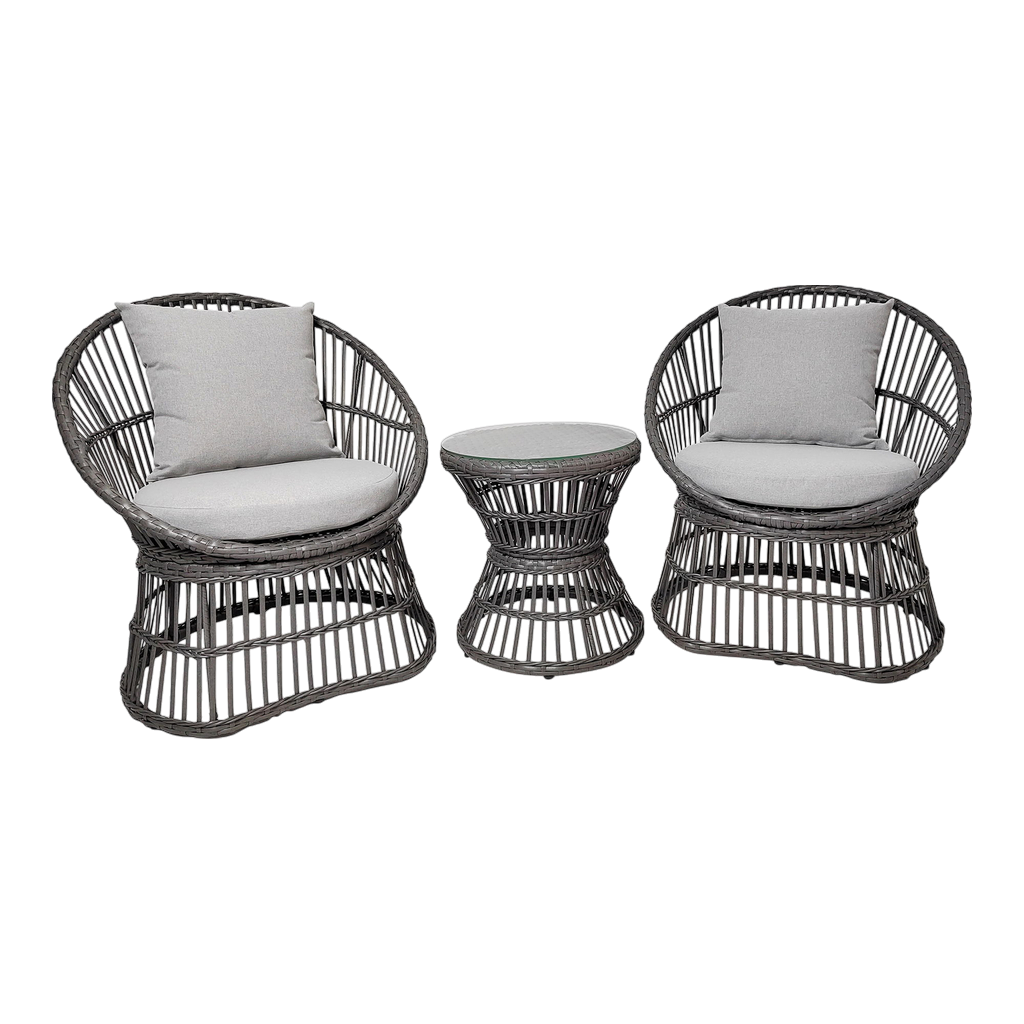 Ensemble de salon en rotin avec coussins Gris