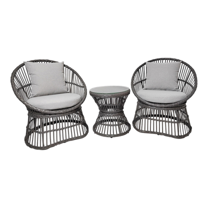 Ensemble de salon en rotin avec coussins Gris