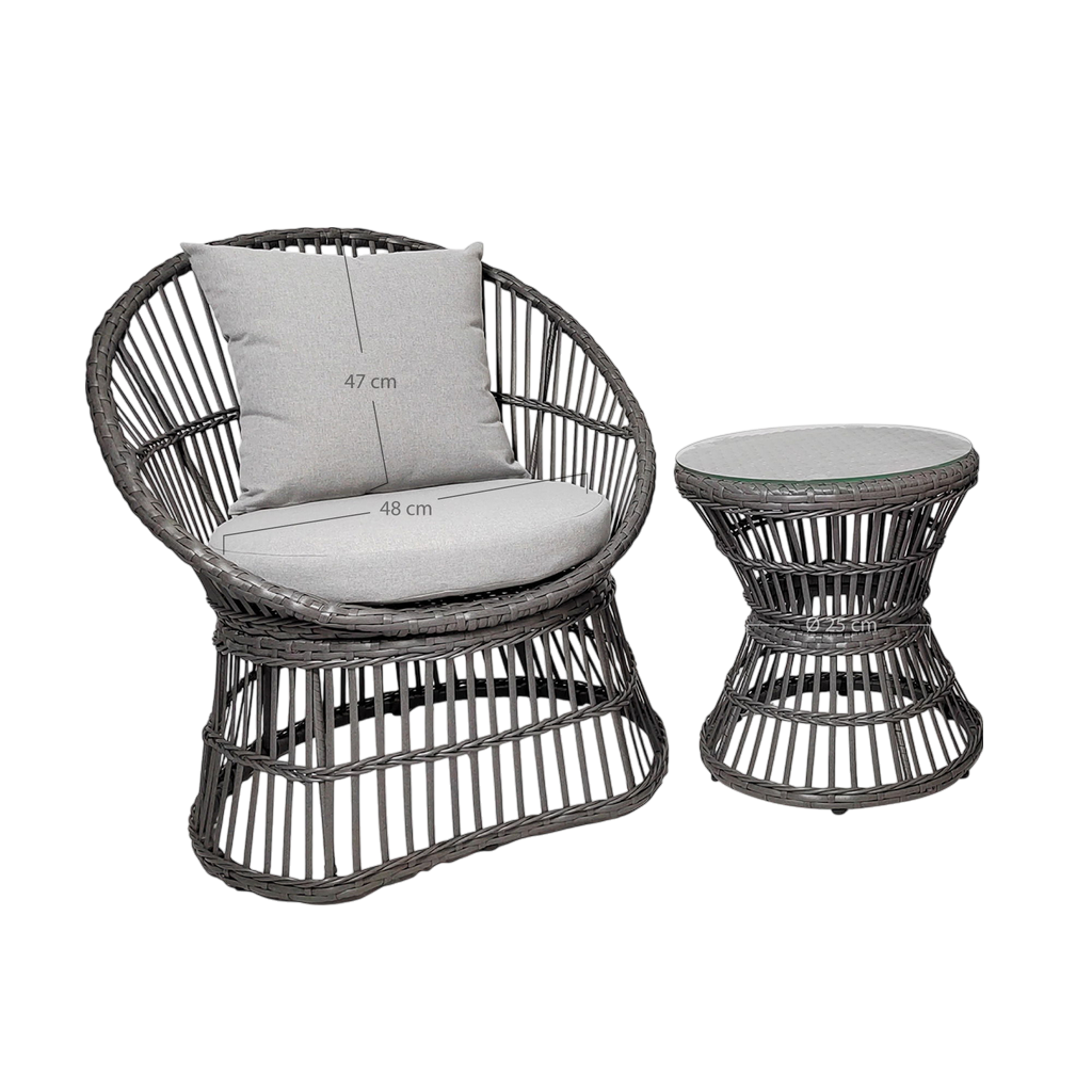 Ensemble de salon en rotin avec coussins Gris